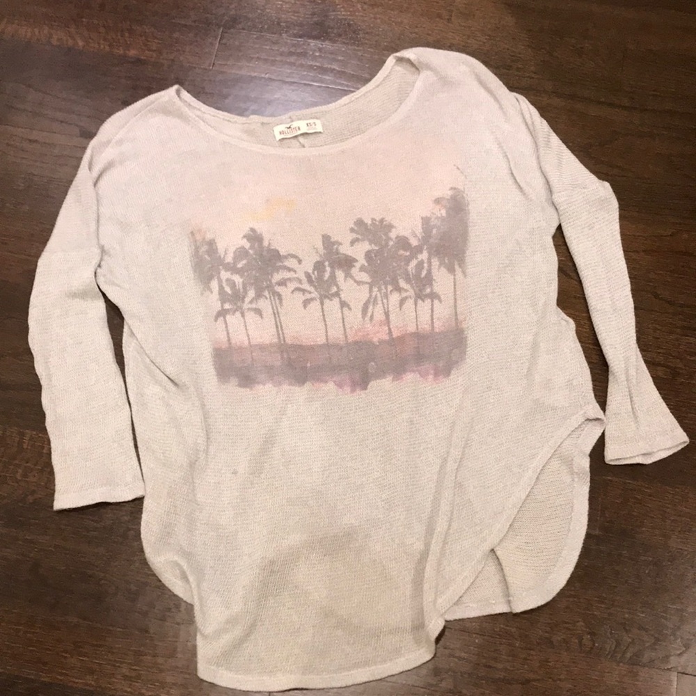 HOLLISTER Grey long sweater with palm tree detail